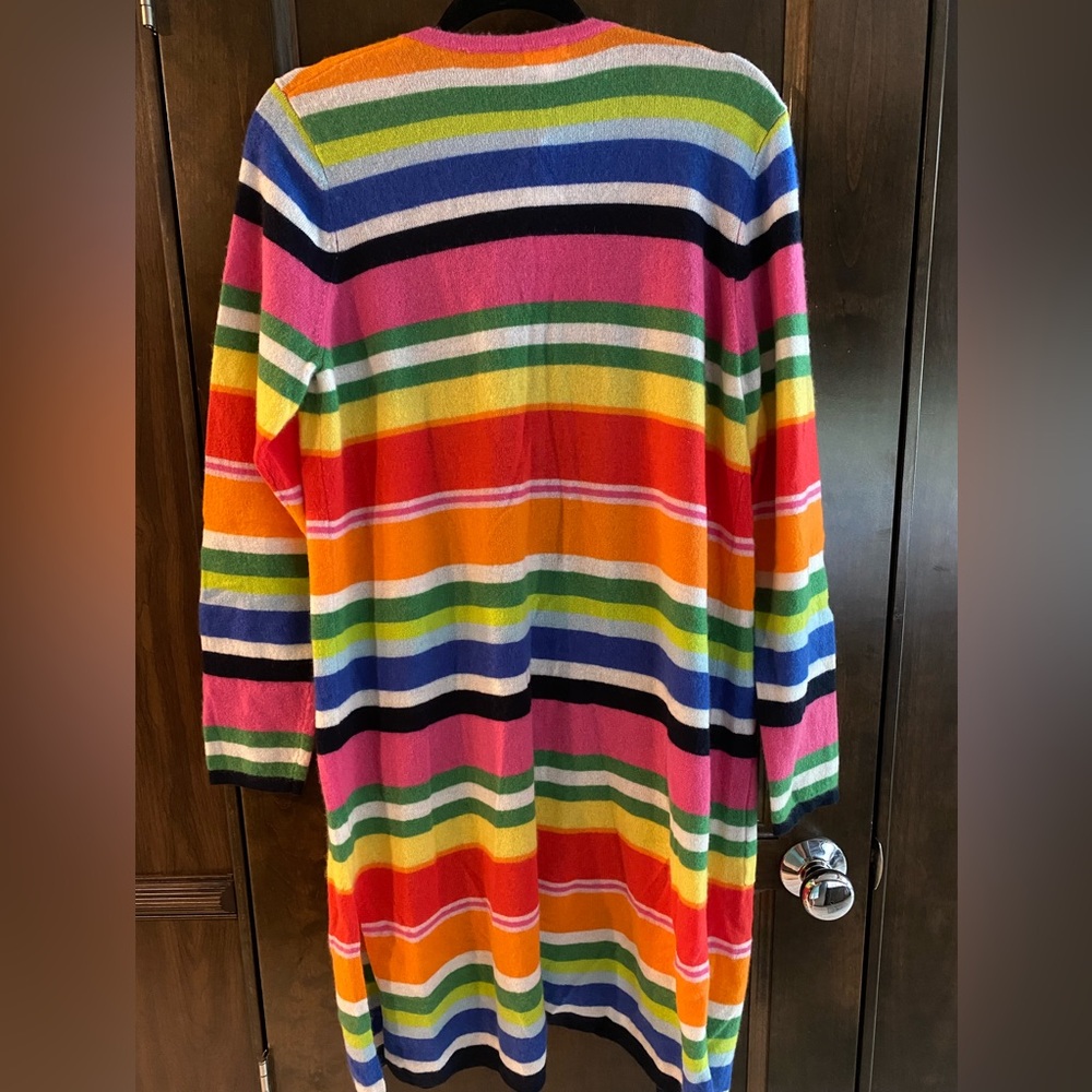 Minnie Rose Multicolored Striped Cashmere Cardigan Sweater NWT Large - Picture 3 of 6